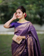 DEIANA'S Beautiful Designer Golden zari Soft Lichi Silk Saree - Purple
