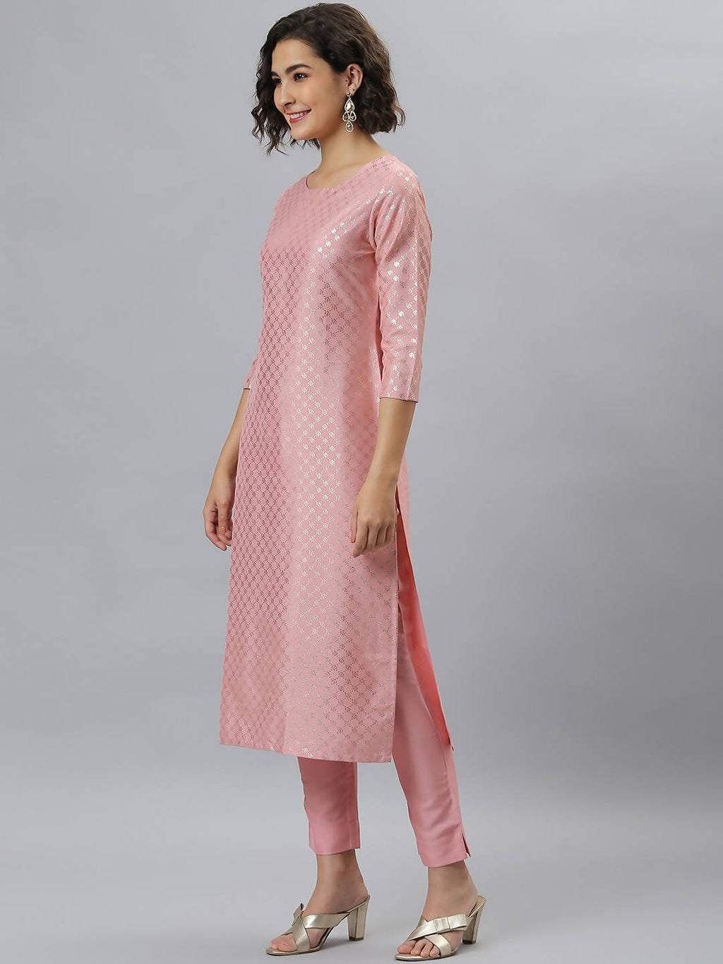 Janasya Mauve Woven Design Kurta with Trousers - Distacart