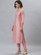 Janasya Mauve Woven Design Kurta with Trousers - Distacart