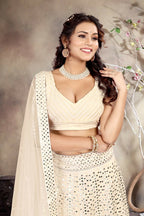 Jyoti Fashion Butter Cream Sequence with Thread Zari Embroidery Georgette Lehenga Choli with Dupatta
