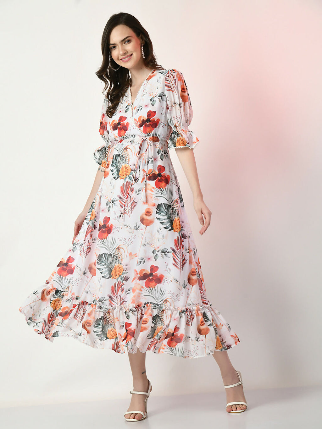 Myshka Women's White Printed Dress - Distacart