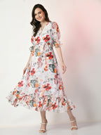 Myshka Women's White Printed Dress - Distacart
