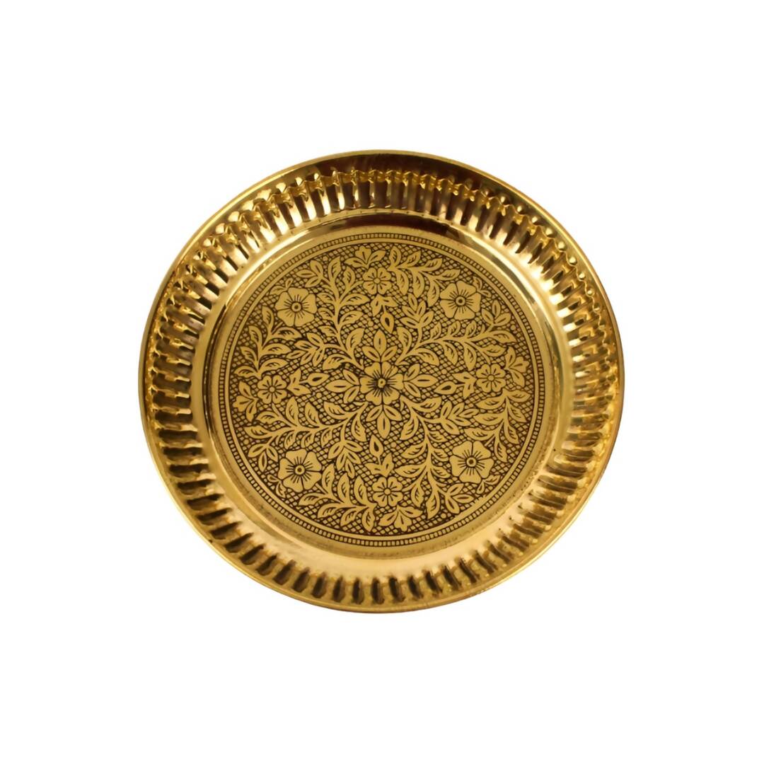 Spillbox Gold-Toned Brass Textured Thali Pooja Essential