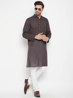 Even Apparels Brown Pure Cotton Long Men's Kurta With Band Collar - Distacart