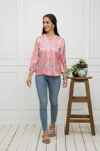 Myshka Women Multi-Floral V-Neck Regular Sleeves Polyester Top - Distacart
