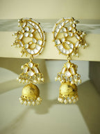 Nuyug 22K Gold-Plated Elegant Kundan Stone Studded & Pearl Drops Mini Jhumki Dangler Earrings - Distacart