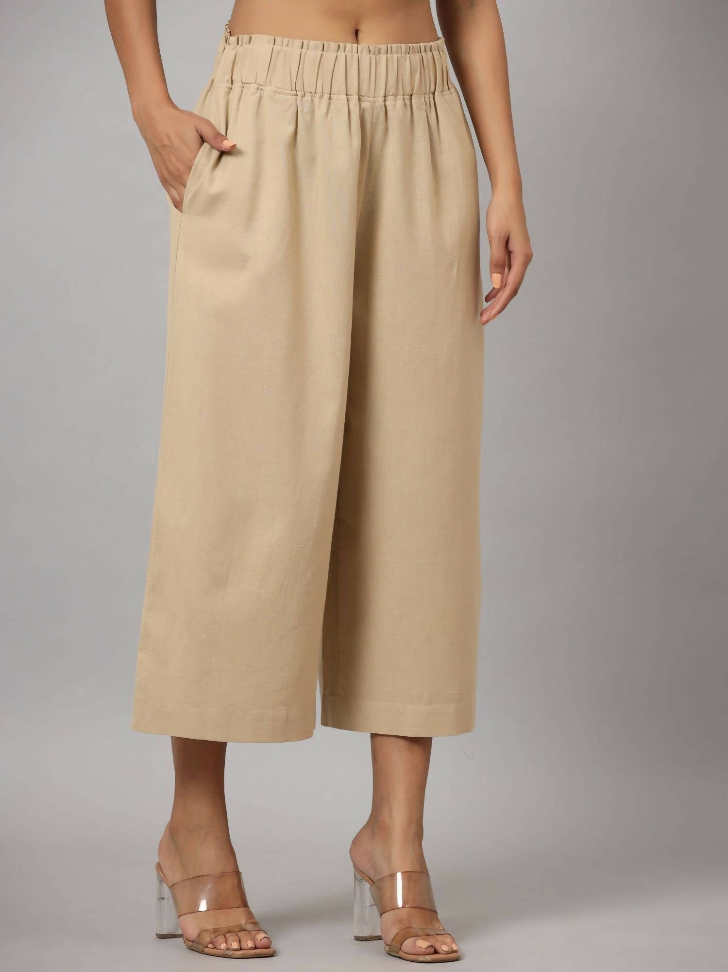 Juniper Women's Beige Cotton Flex Flared Culottes - Distacart