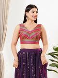 Joban Fashion Magenta Multi Brocade Padded Blouse With V Neck Sleeveless - Distacart