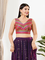Joban Fashion Magenta Multi Brocade Padded Blouse With V Neck Sleeveless - Distacart