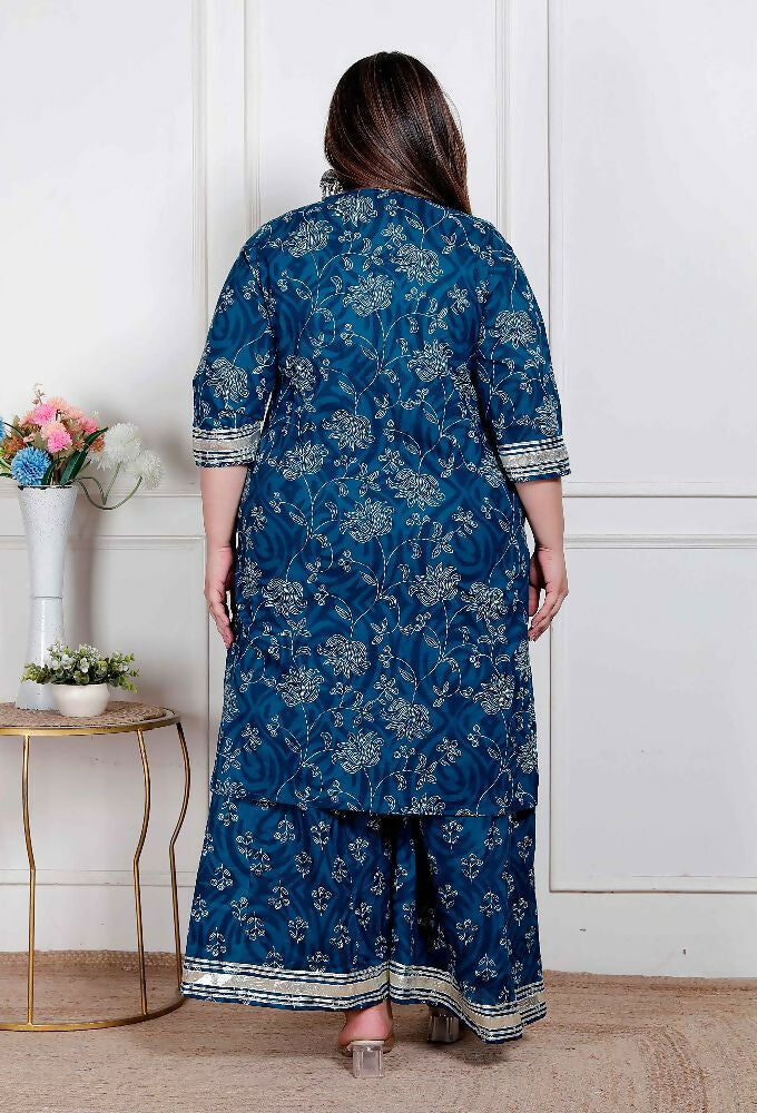 Miravan Plus Size Women'S Cotton Floral Printed V-Neck Kurta With Flared Palazzo - Distacart