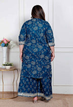 Miravan Plus Size Women'S Cotton Floral Printed V-Neck Kurta With Flared Palazzo - Distacart