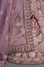 Purple Velvet Thread with Hand Work Semi Stitched Lehenga Choli with Dupatta - Nimaya Lagnotsav