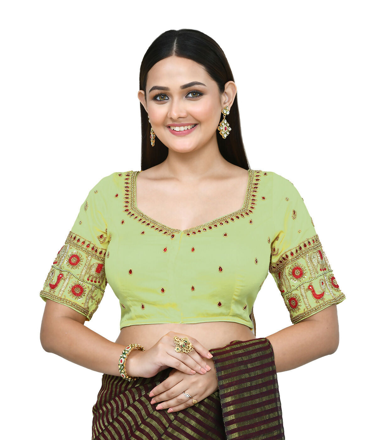 Joban Fashion Women's Light Green Embroidered Stitched Blouse - Distacart