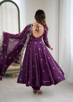 Teeya Creation Wine Color Crunchy Silk Embroidery Work Wedding Wear Gown - Distacart