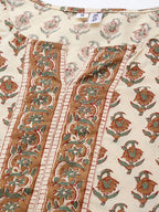 Yufta Women Beige Ethnic Motifs Printed Pure Cotton Kurta with Trouser & Dupatta