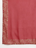Ahalyaa Women's Maroon Georgette Gold Foil Print Flared Kurta With Dupatta