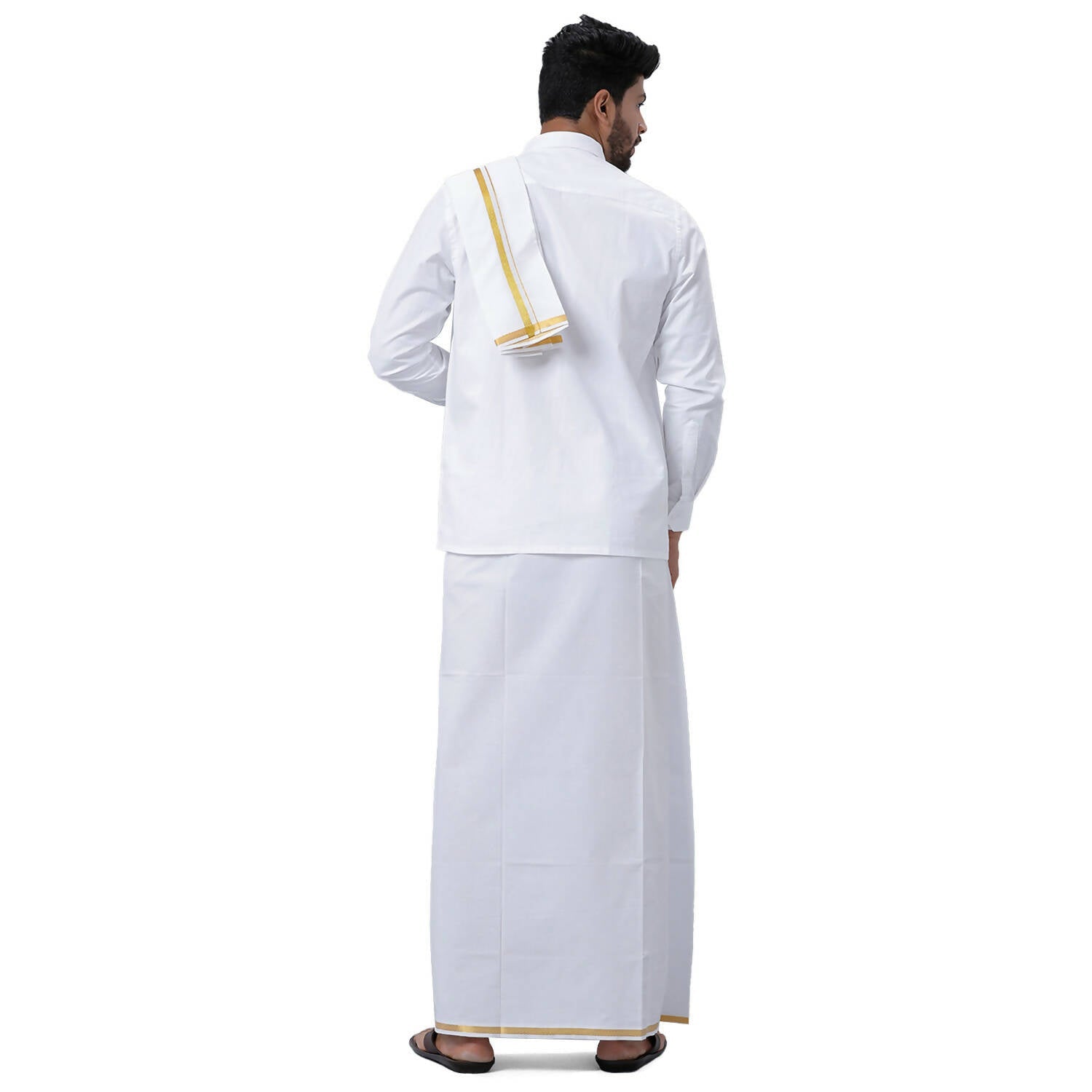Ramraj Cotton Mens Wedding Set White Regular Dhoti, Shirt & Towel