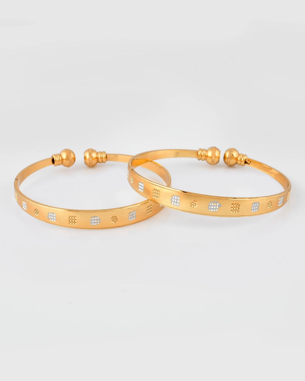 VOJ Stainless Steel Beads Gold-plated Bangle Set (Pack of 2) - Distacart