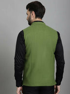 Even Apparels Nehru Jacket With Welt Pockets - Olive