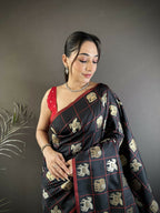 Joban Fashion Black Elephant Motif Soft Silk Banarasi silk Saree - Distacart
