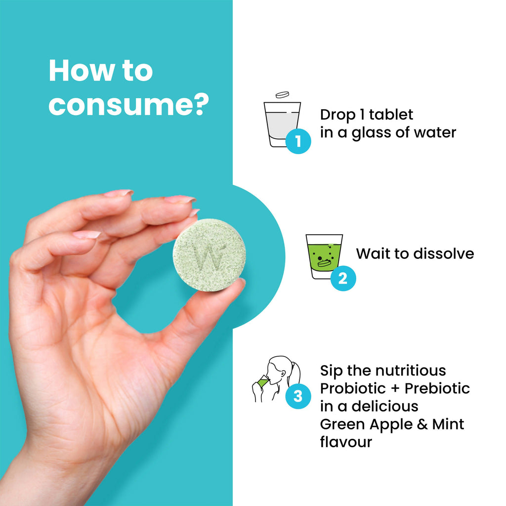 Wellbeing Nutrition Probiotic + Prebiotic Effervescent Tablets-Green Apple & Mint Flavor - Distacart