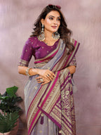 Aastha Fashion Grey Kalamkari Silk Weaving Saree - Distacart