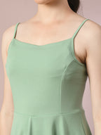 Myshka Women's Sea Green Solid Shoulder Straps Fit and Flare Party Dress - Distacart