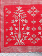 Shree Shyam Fashion Devistuti Red White Linen Cotton Saree