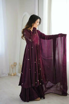Teeya Creation Violet Crunchy Silk Embroidery Work Designer Suit - Distacart