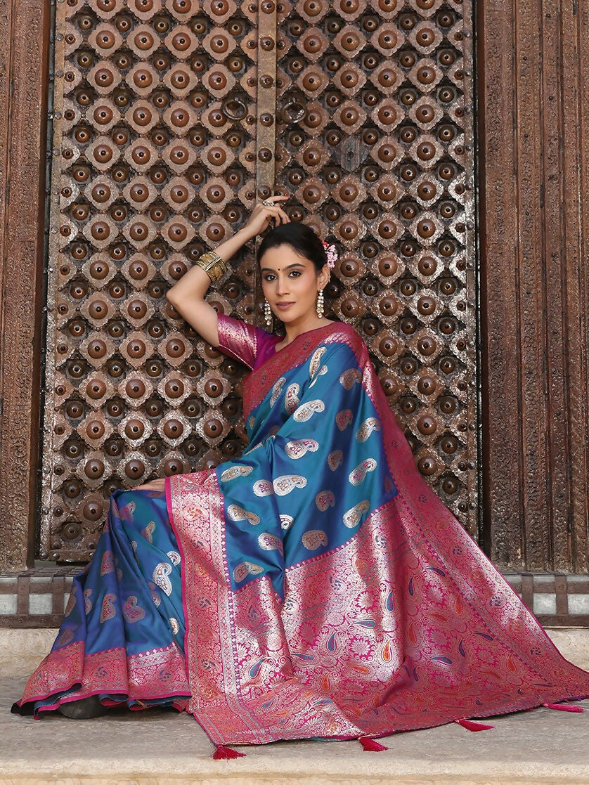 Shree Shyam Fashion Sky Blue Silk Saree - Distacart