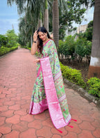 Vamsee Bhavi Pink Tussar Dola Satin Silk Saree