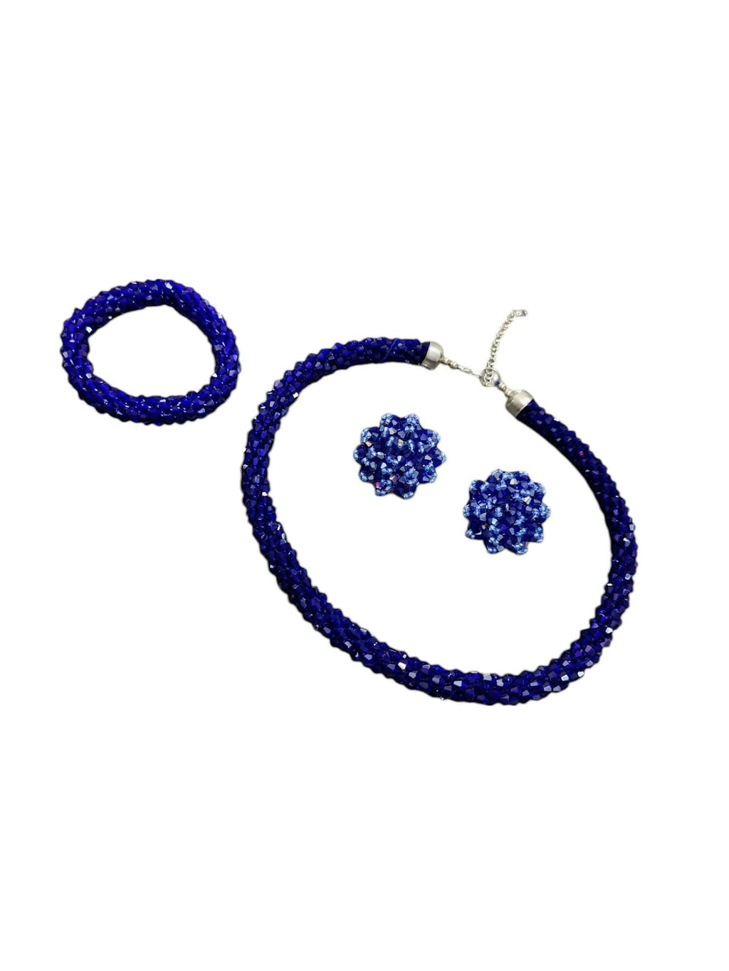 Inhanns Complete Look Crystal Statement 3-Piece Set (Adjustable Necklace + Earrings + Adjustable Bangle ) - Blue