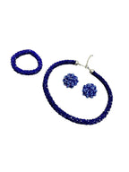 Inhanns Complete Look Crystal Statement 3-Piece Set (Adjustable Necklace + Earrings + Adjustable Bangle ) - Blue