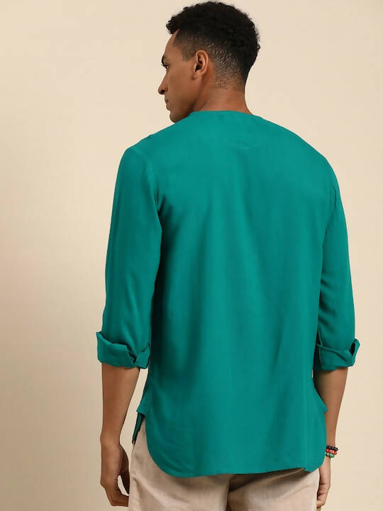 Sea Green Men Rayon Solid Opaque Casual Shirt - Mahotsav