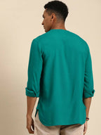 Sea Green Men Rayon Solid Opaque Casual Shirt - Mahotsav