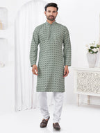 Joban Fashion Men's Rayon Cotton Grey Printed Kurta Pyjama set
