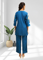 Joban Fashion Teal Silk Embroidered Readymade Cord Set - Distacart