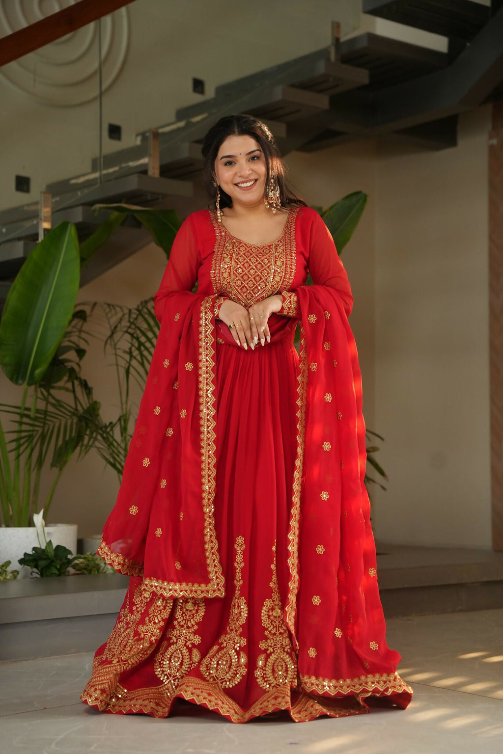 Joban Fashion Red Georgette Sequence Embroidery Work Kurta Set - Distacart