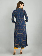 Myshka Women Navy Blue Cotton Printed Shrug, Top And Pant Set - Distacart