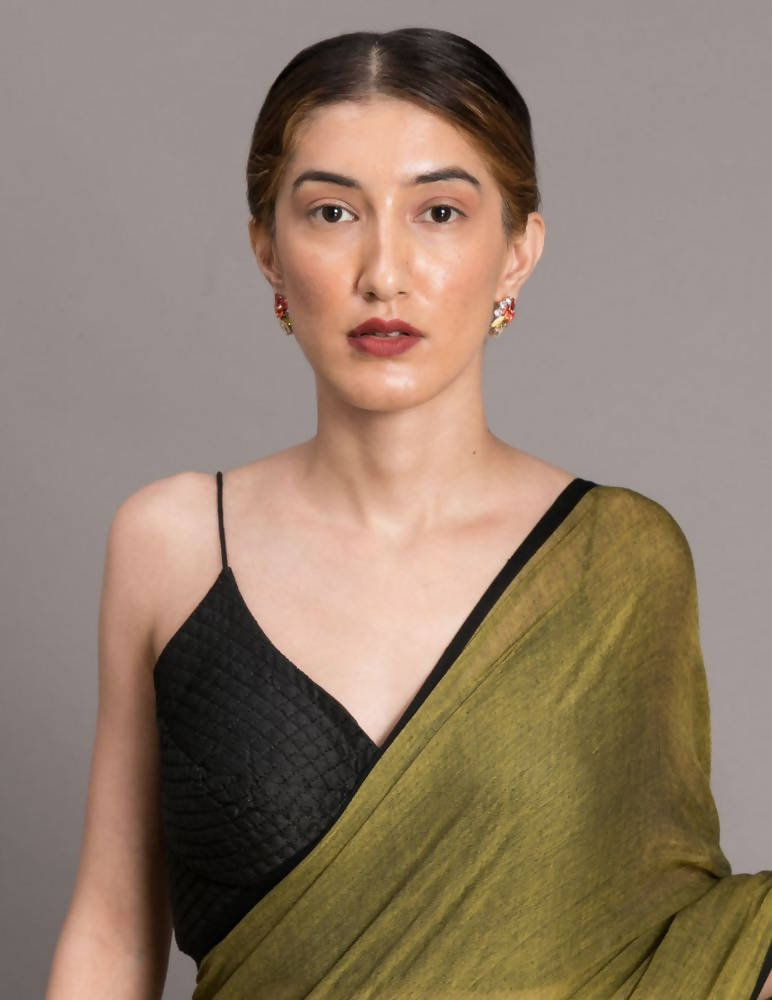 Suta Olive Green Black Solid Pure Cotton Saree - Distacart