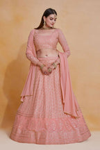 Pink Georgette Thread Sequence Embroidery Work Lehenga Choli - Jihu Culture