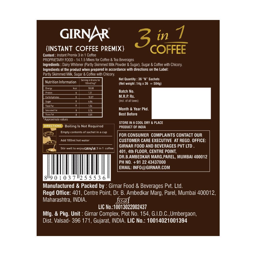 Girnar Instant Premix 3 In 1 Coffee - Distacart