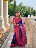 Vedant Vastram Soft Litchi Silk Paithani Jacquard Saree - Purple