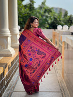 Vedant Vastram Soft Litchi Silk Paithani Jacquard Saree - Purple