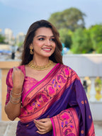 Vedant Vastram Soft Litchi Silk Paithani Jacquard Saree - Purple