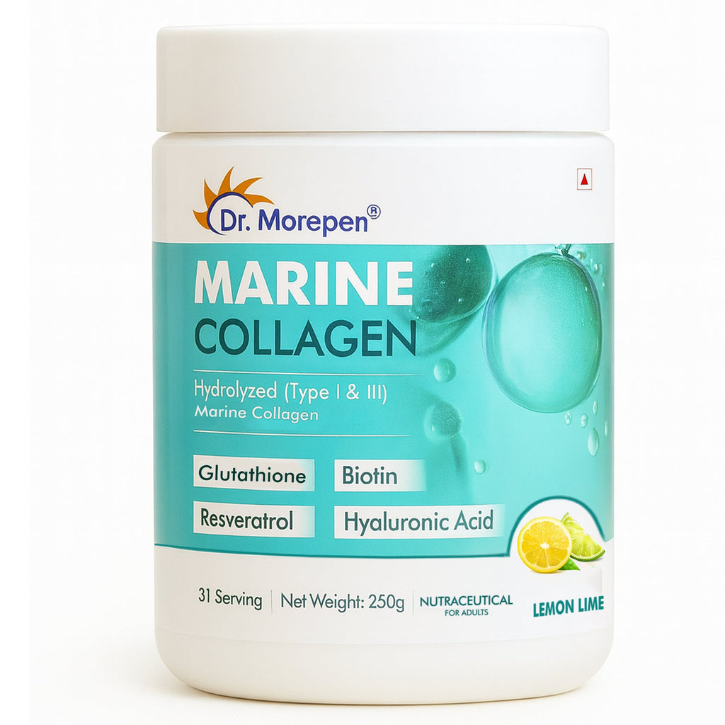 Dr. Morepan Marine Collagen Powder with Glutathione, Hyaluronic Acid, Resveratrol & Biotin Lemon Lime Flavour - Distacart