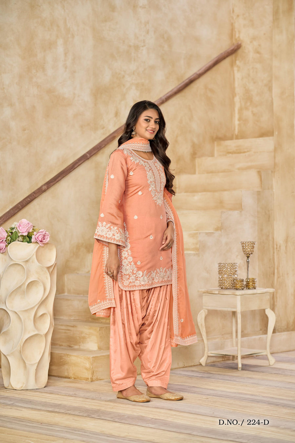 Anaita Orange Premium Thread Embroidered Roman Silk Salwar Suit - Distacart