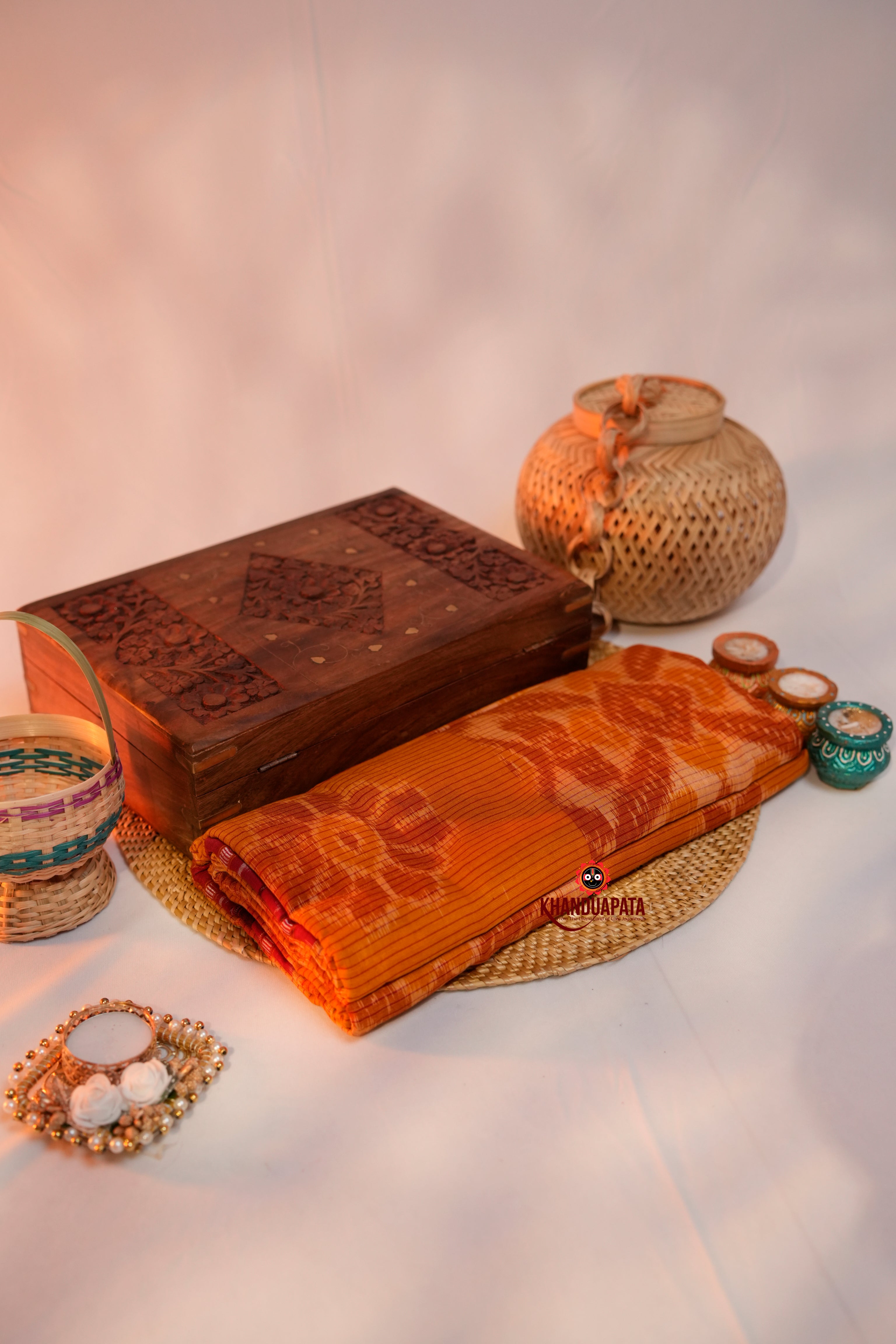 khanduapata Orange & Maroon Colour Design Cotton Saree For Women - Distacart