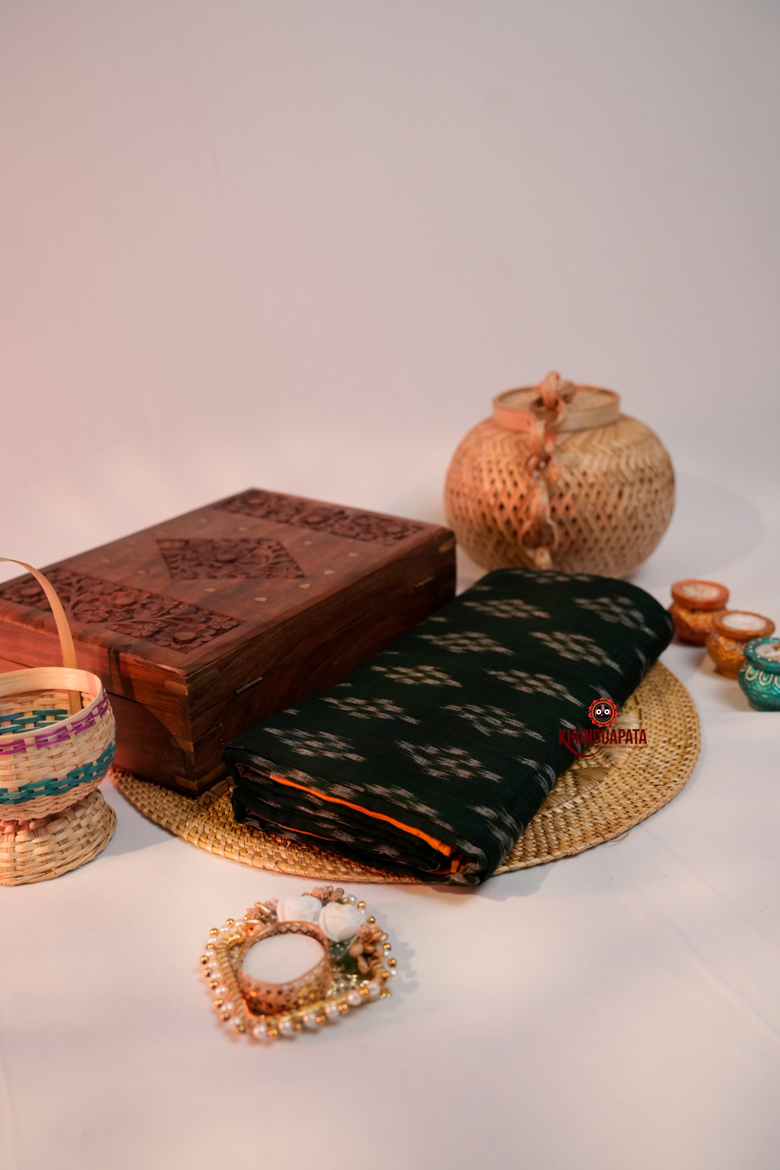 khanduapata Green & Orange Colour Design Cotton Saree For Women - Distacart