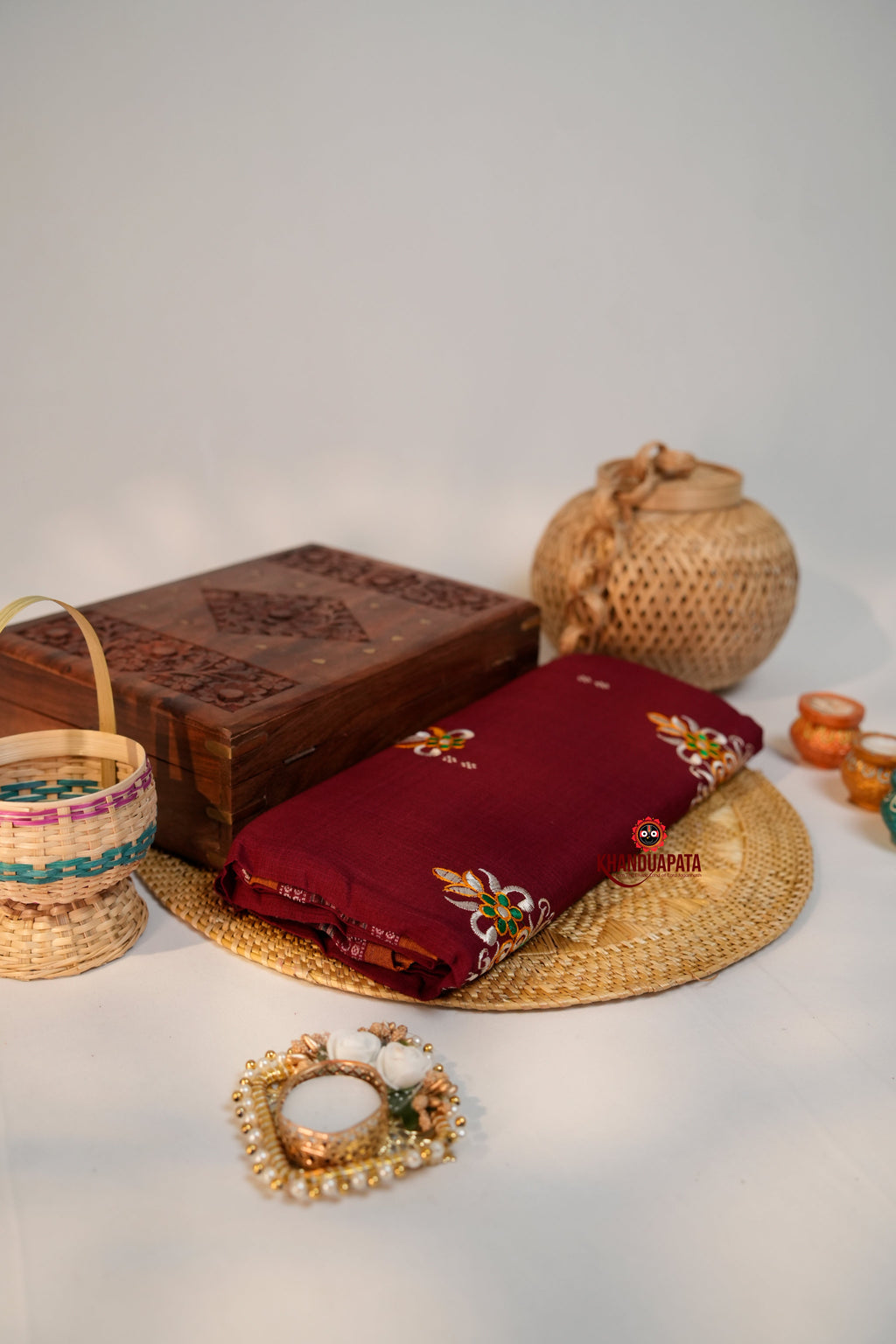 khanduapata Maroon Colour Flower Design Cotton Saree For Women - Distacart